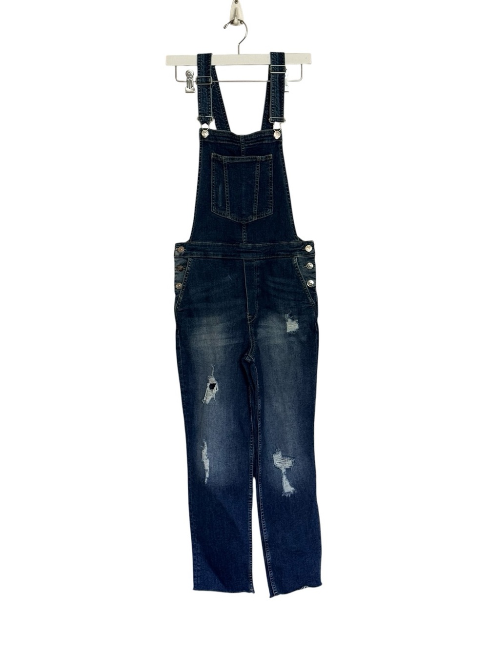 H&M Divided Dark Wash Distressed Denim Overalls Size 8